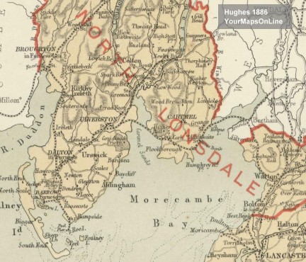 Map by Hughes, 1885 showing railways round Furness